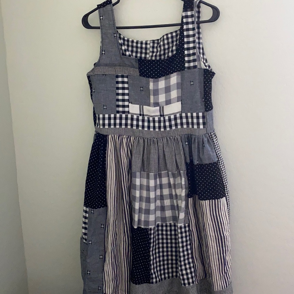 Patchwork square neck babydoll dress